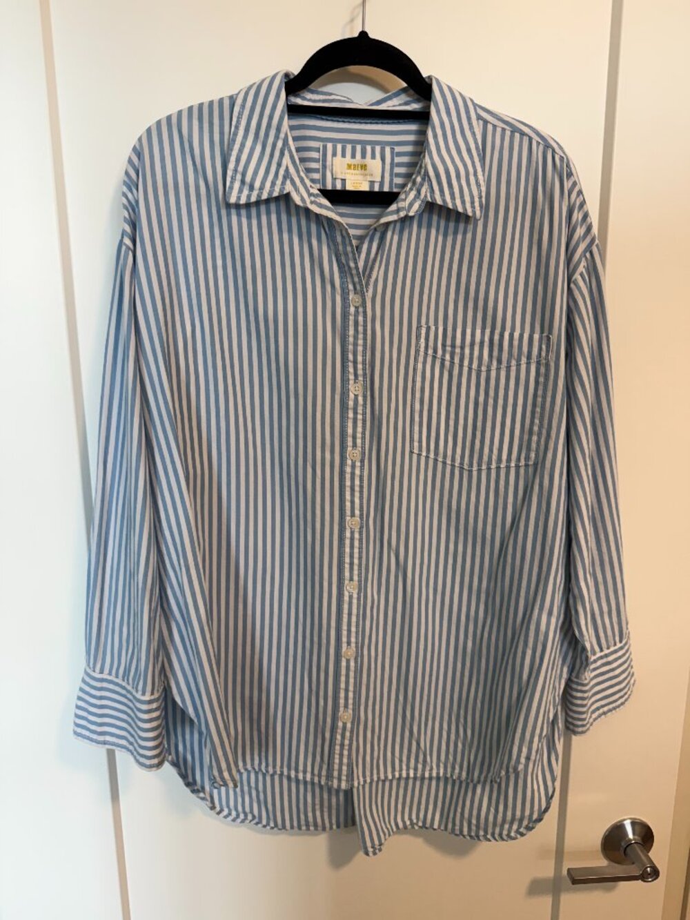 Anthropologie/Maeve Blue & White Stripped Oversized Button Up | Large